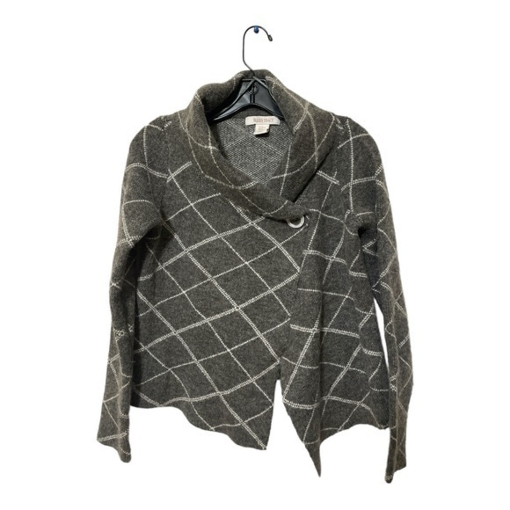 Ellen Tracy Womens Cardigan Wrap Style Argyle Wool Blend Cropped Size XS